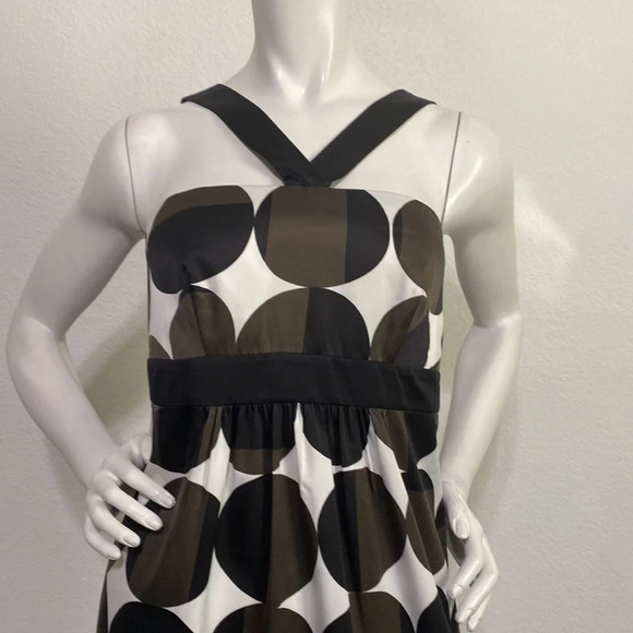 Banana Republic NWOT Black & Brown Polka Dot Halter Empire Satin Dress Size 4 - Picture 2 of 8